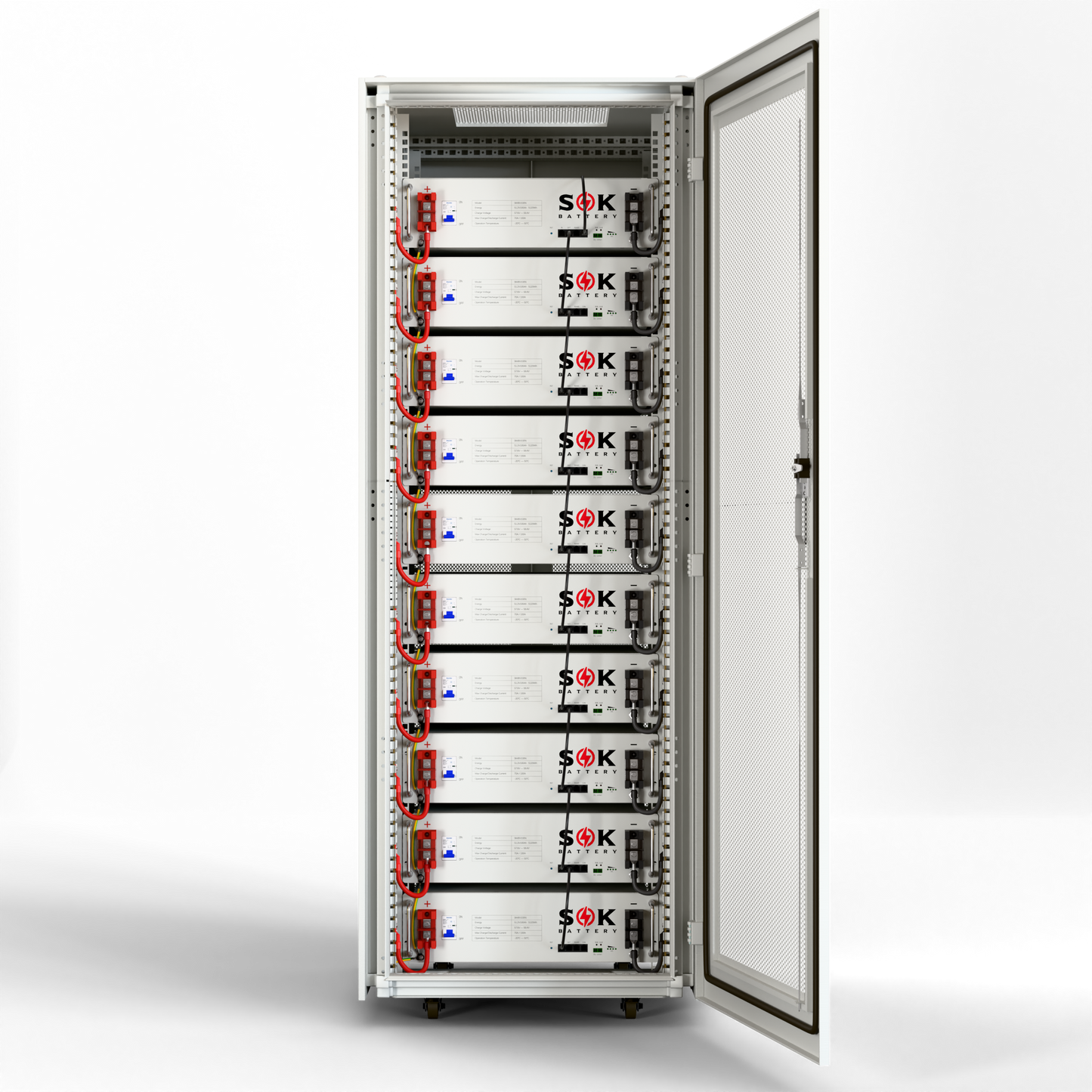 Batteries Cabinet for SOK 48V 100Ah Lithium Batteries,Wheels & Busbar Included,P