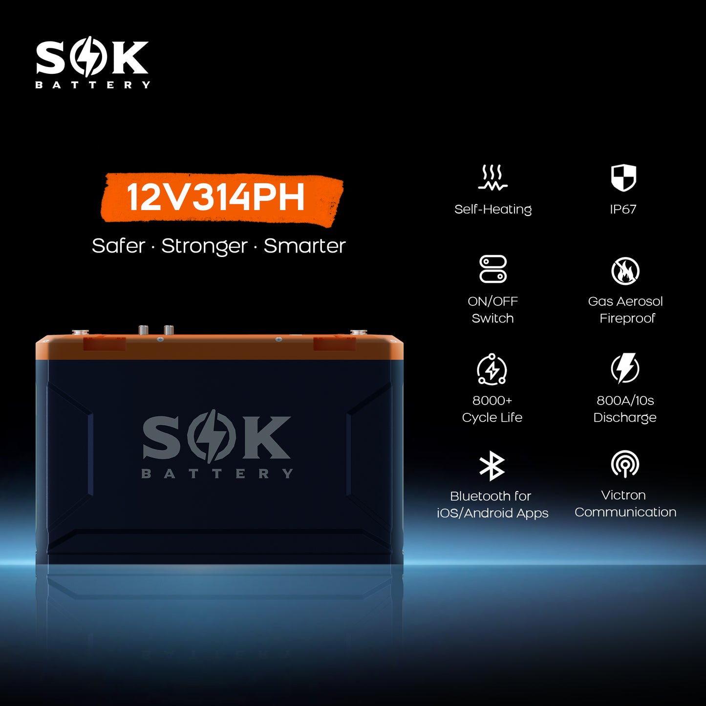 SK12V314PH | 12V314Ah Battery,Built-in heater & Bluetooth,Victron CAN Comms