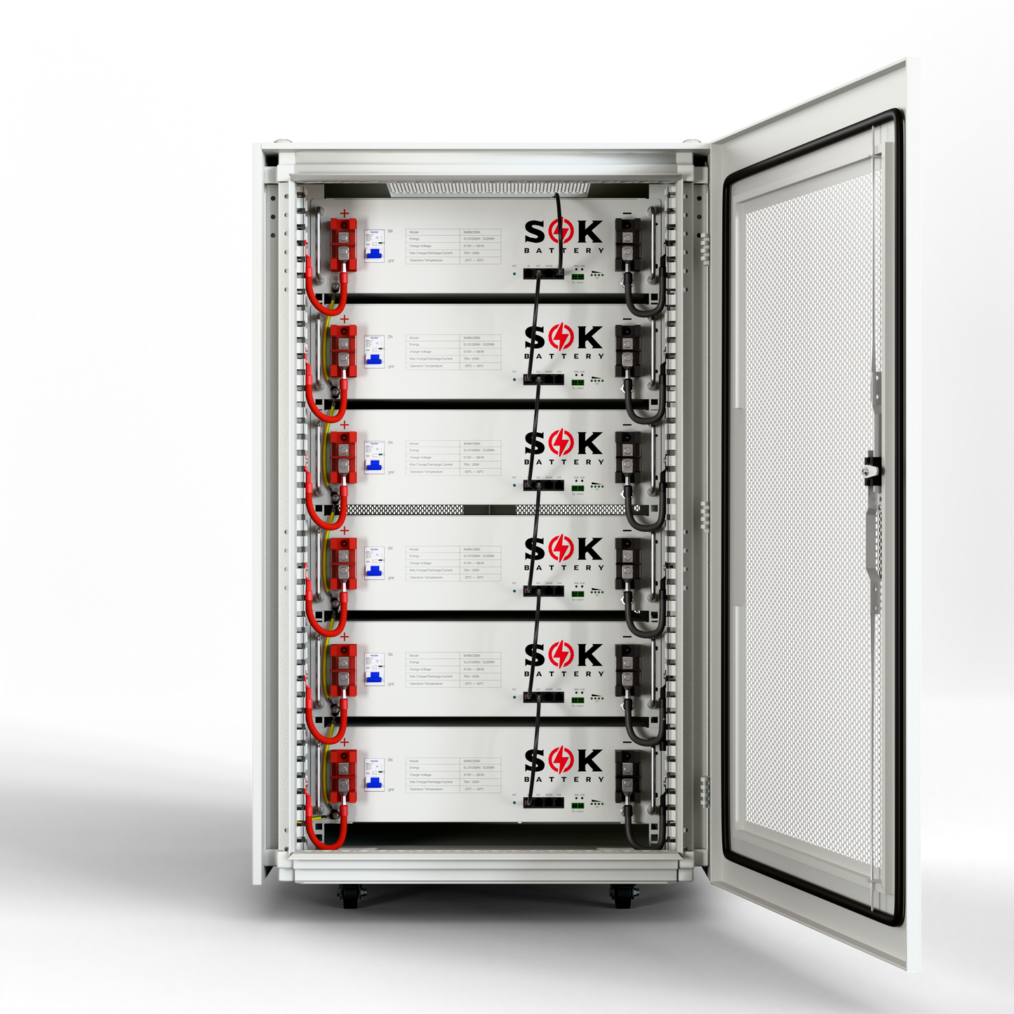 Batteries Cabinet for SOK 48V 100Ah Lithium Batteries,Wheels & Busbar Included,P