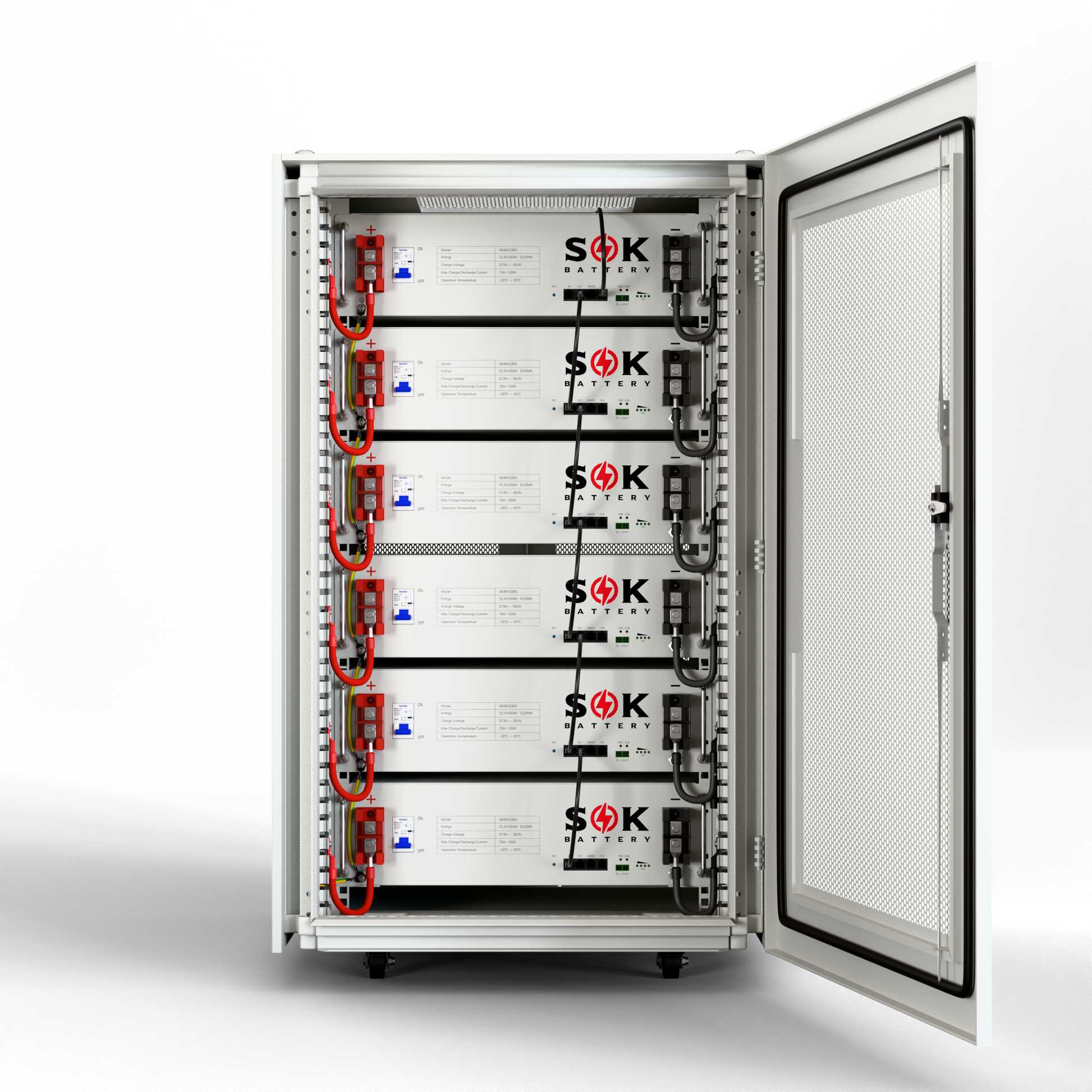 Batteries Cabinet for SOK 48V 100Ah Lithium Batteries,Wheels & Busbar Included,P